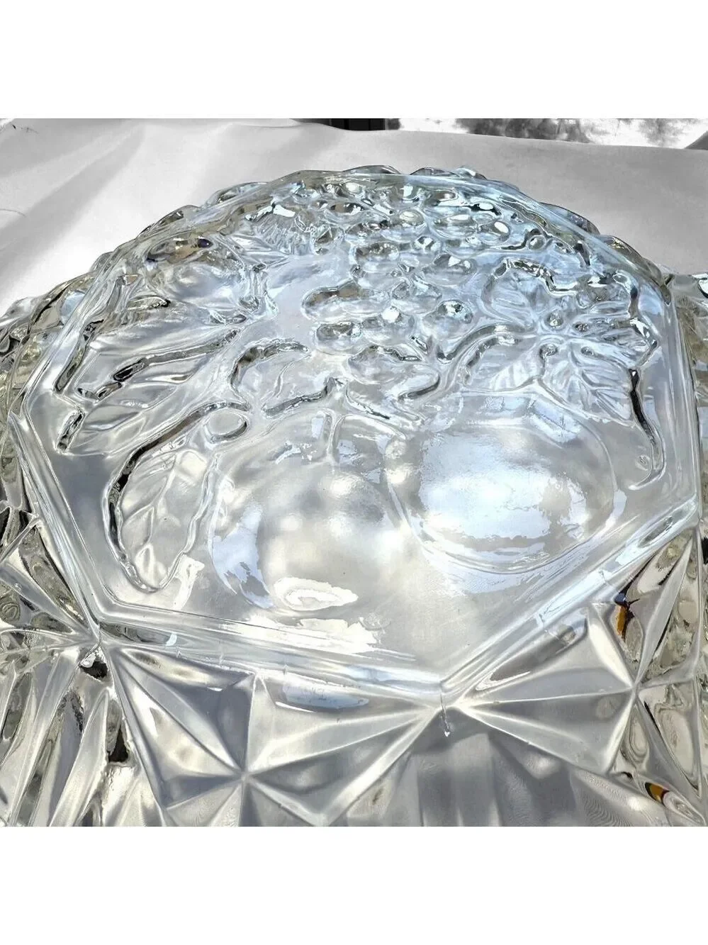 Vintage Clear Glass Fruit Molded Ruffled Bowl 11 Inch